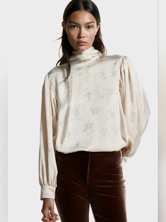 H&M Tops - H&M Satin Jaquard Tie Neck Blouse